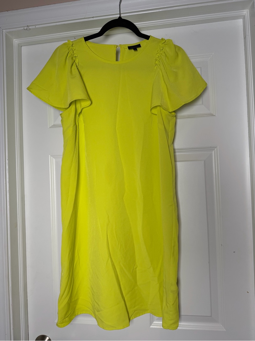 Who What Wear Neon Yellow Flutter Sleeve Mini Dress